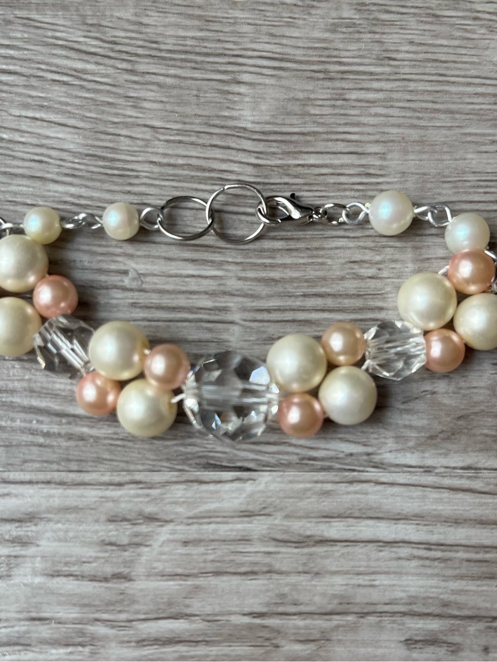 Pearl and Crystal Cluster Bracelet in Cream & Pink